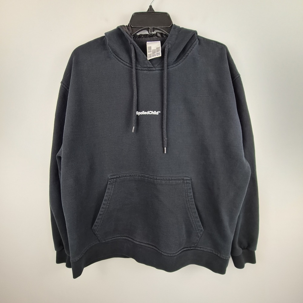 SpoiledChild Black Satin Lined Hoodie Unisex Medium Graphic Pullover Sweatshirt